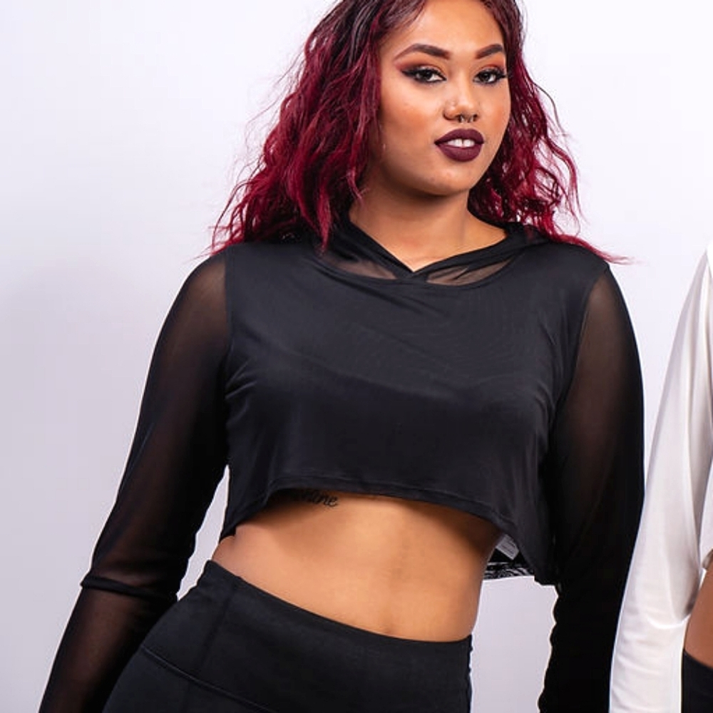 Black Sheer Cropped Hoodie